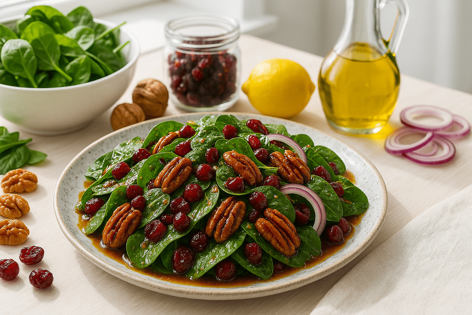 La salade de pousses d'épinards et canneberges anti-inflammatoire