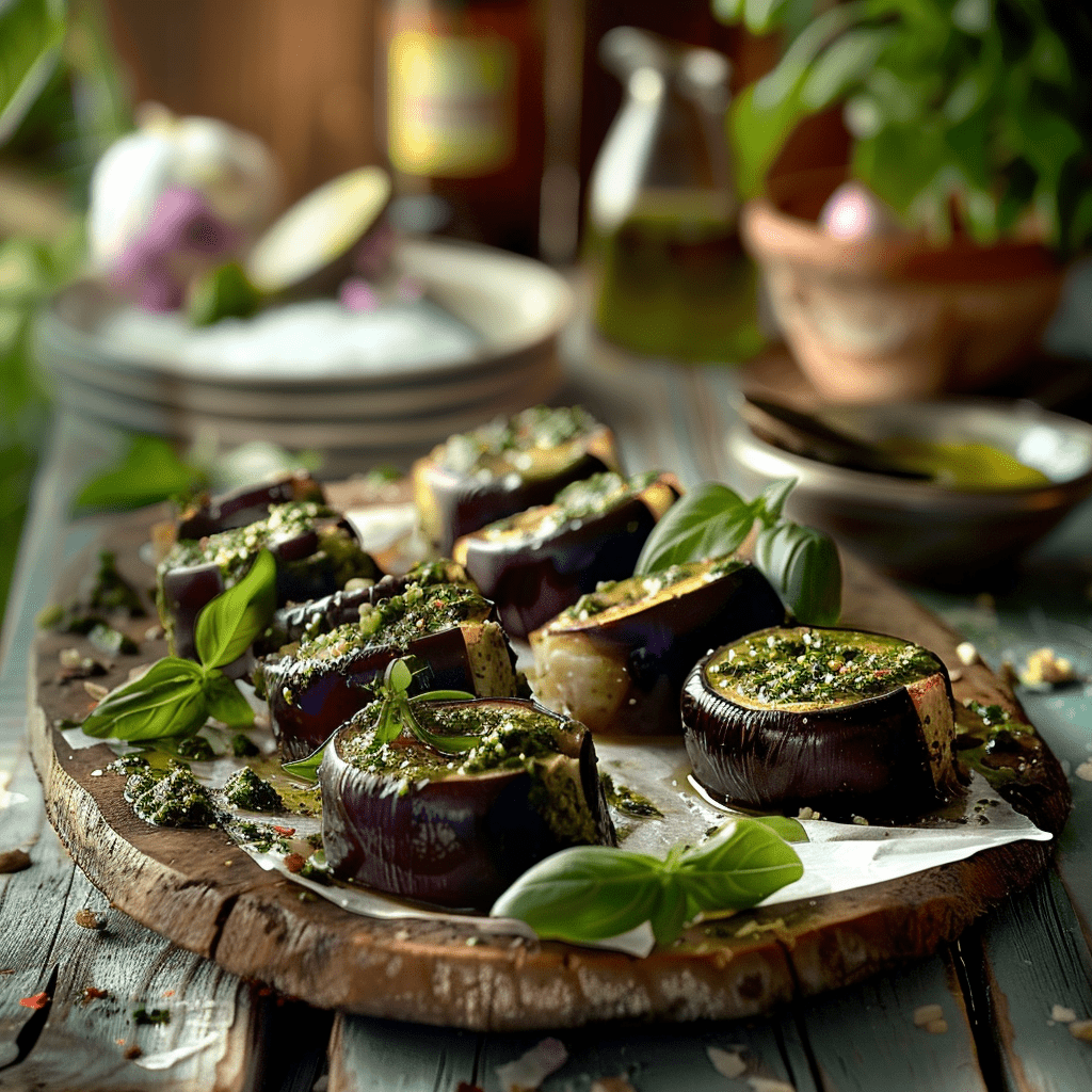 Les roulades d'Aubergine au Pesto de Basilic