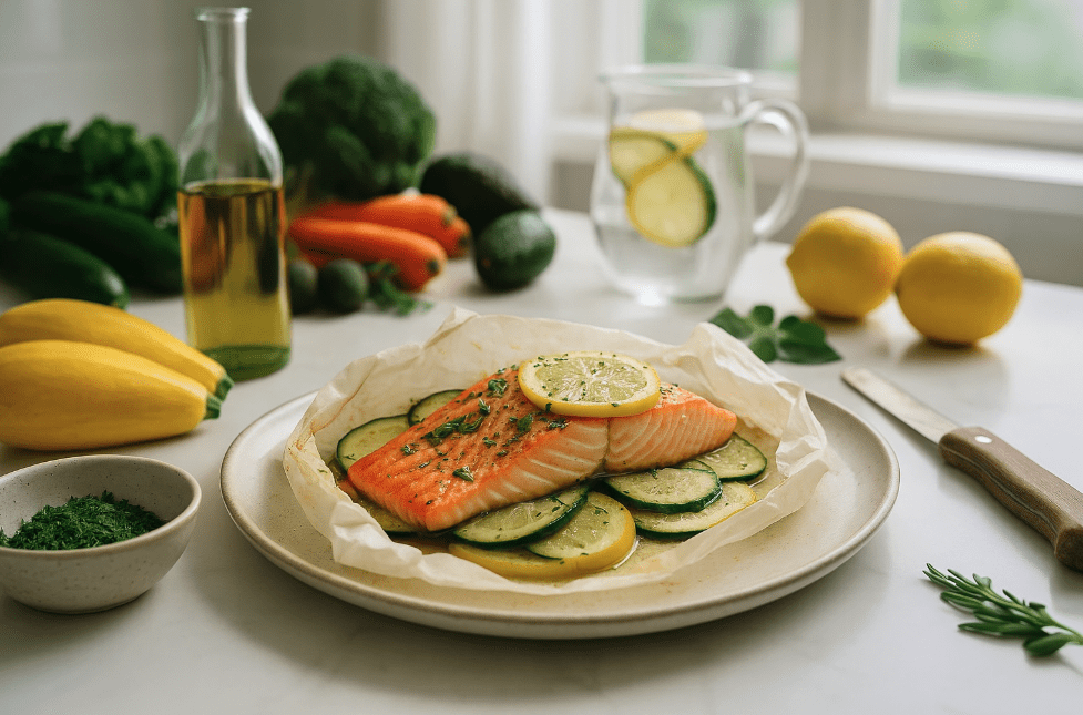 Saumon en papillote et courges